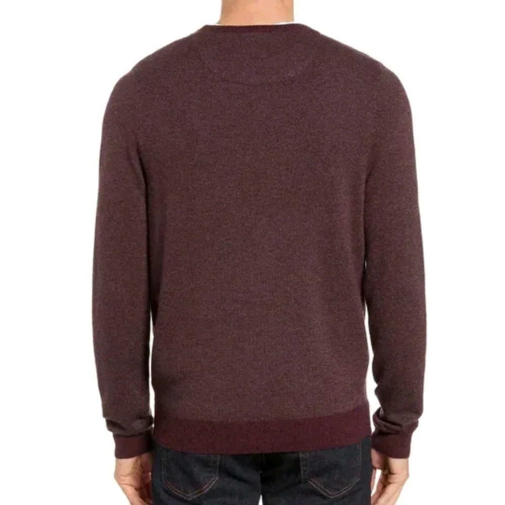 Nordstrom Men Shop Wool Blend Burgundy Birds Eye Crewneck Sweater Men XL NWOT